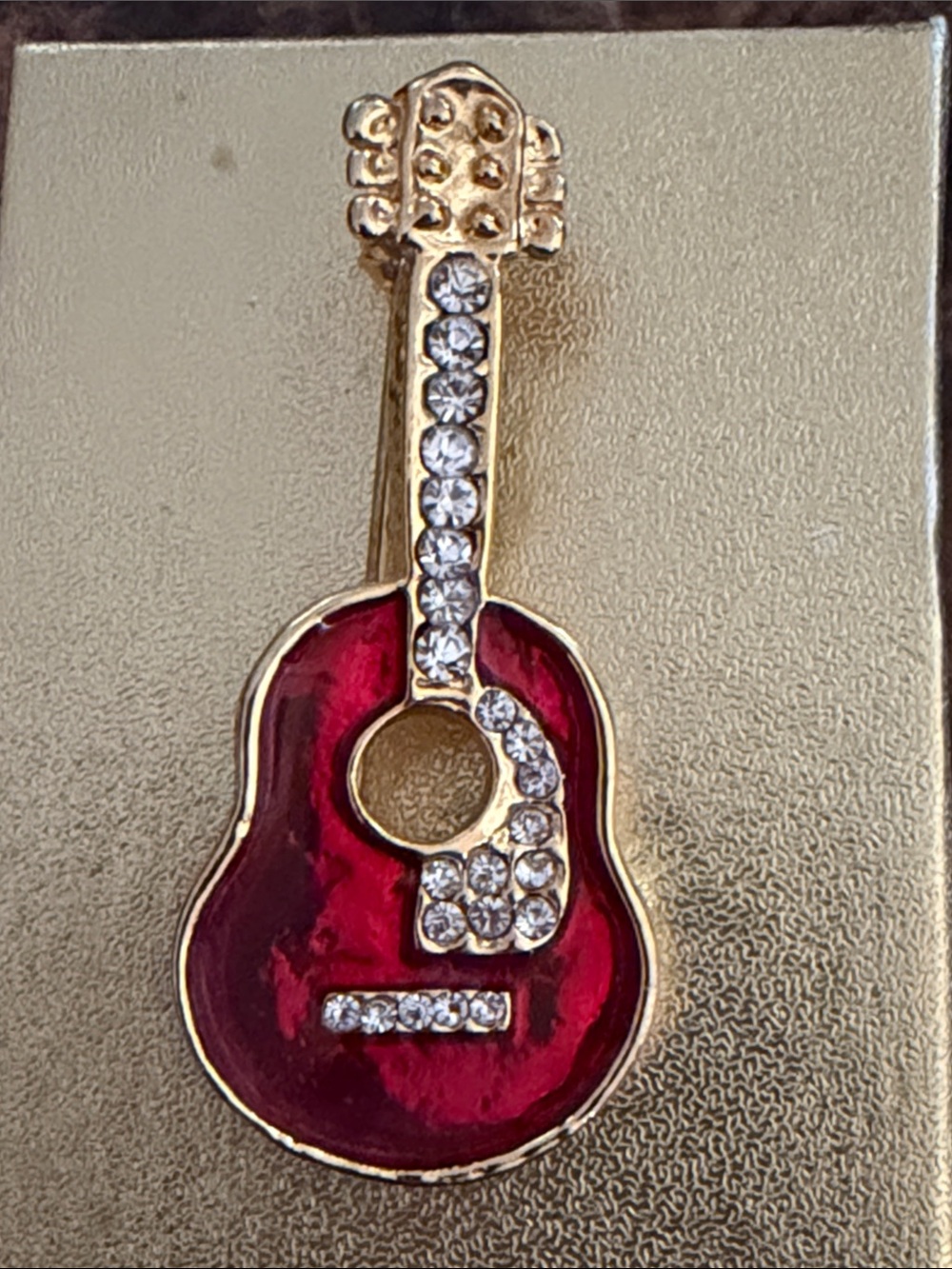 Gold-Tone Red Guitar Brooch with Crystal Accents music lovers